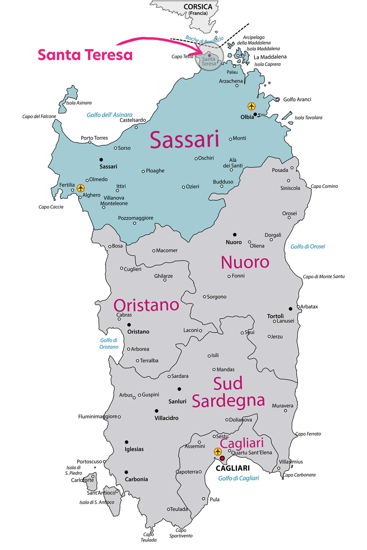 Sardinia Map - Santa Teresa Gallura